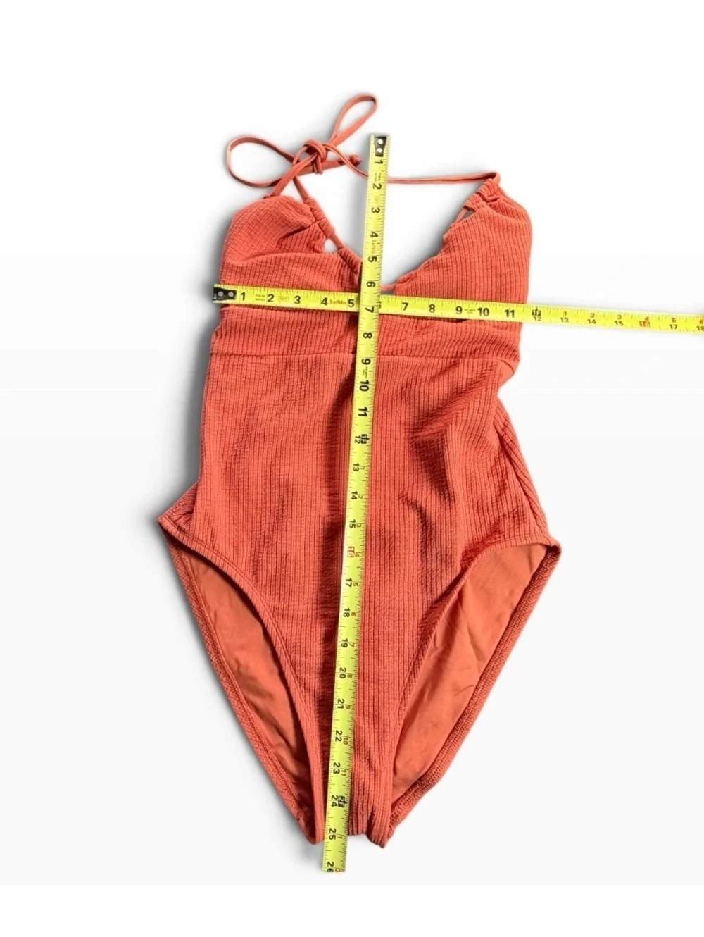 BECCA cut out textured tie back One Piece swimsuit rust orange size M $138 New
